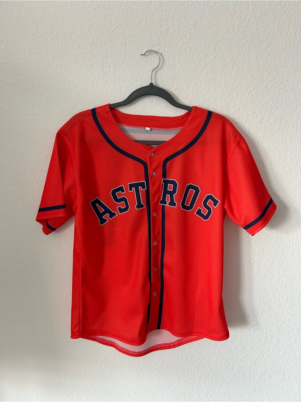 Men's Red Astros Button-Up Baseball Jersey